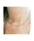 Collar de amatista natural en plata 925 ajustable 40–47 cm con pepitas de plata