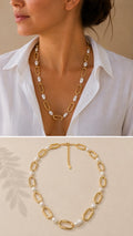 Collar de Perlas Naturales y Eslabones Dorados en Acero Inoxidable
