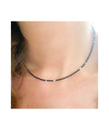 Collar de Espinela Negra Natural y Plata 925 con Pepitas | Ajustable 40–47 cm
