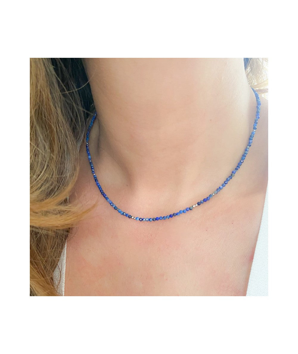 Collar de lapislázuli natural en plata 925 ajustable 40–47 cm con pepitas de plata