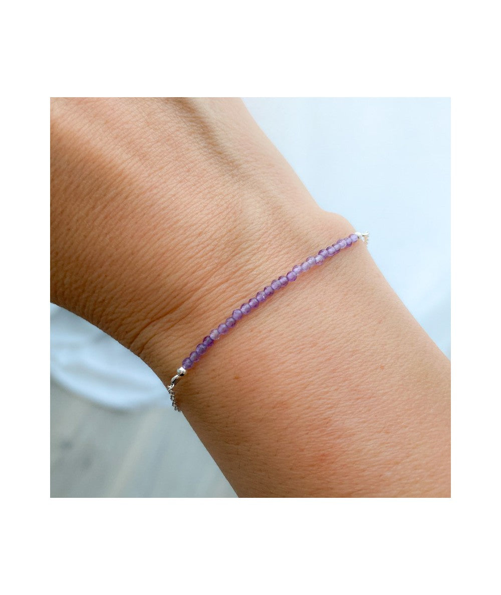 Pulsera de amatista natural en plata 925 ajustable 19 cm – diseño fino y elegante