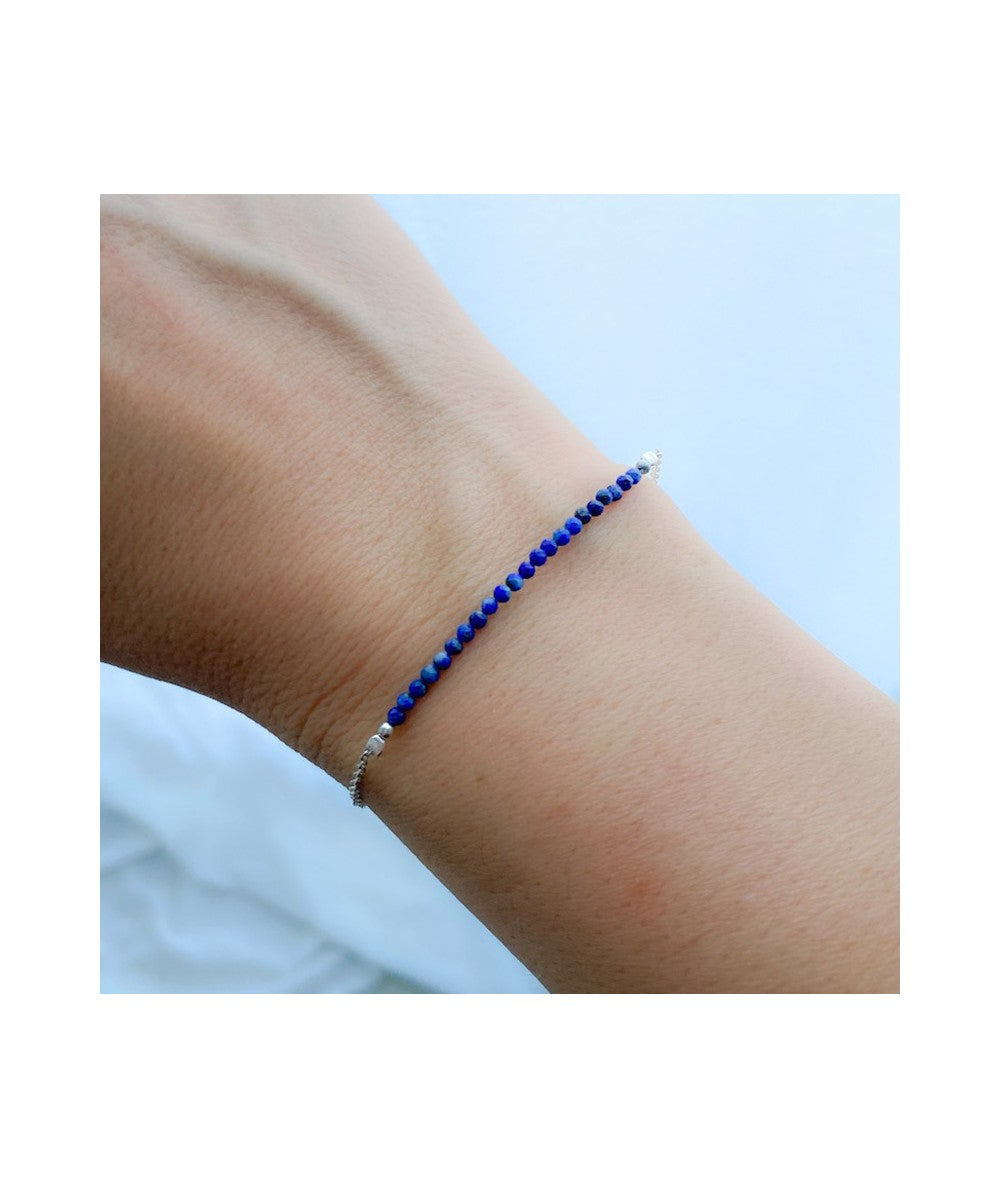Pulsera de lapislázuli natural en plata 925 ajustable 19 cm – diseño fino y elegante