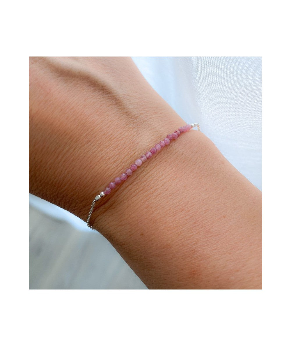 Pulsera de turmalina rosa natural en plata 925 ajustable 19 cm – diseño fino y elegante